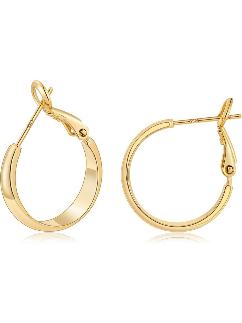 Women's 14K Gold Plated 20mm Wide 925 Post Thick Round Hoop Earrings
